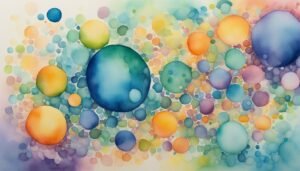 Colorful abstract watercolor painting of floating circles.