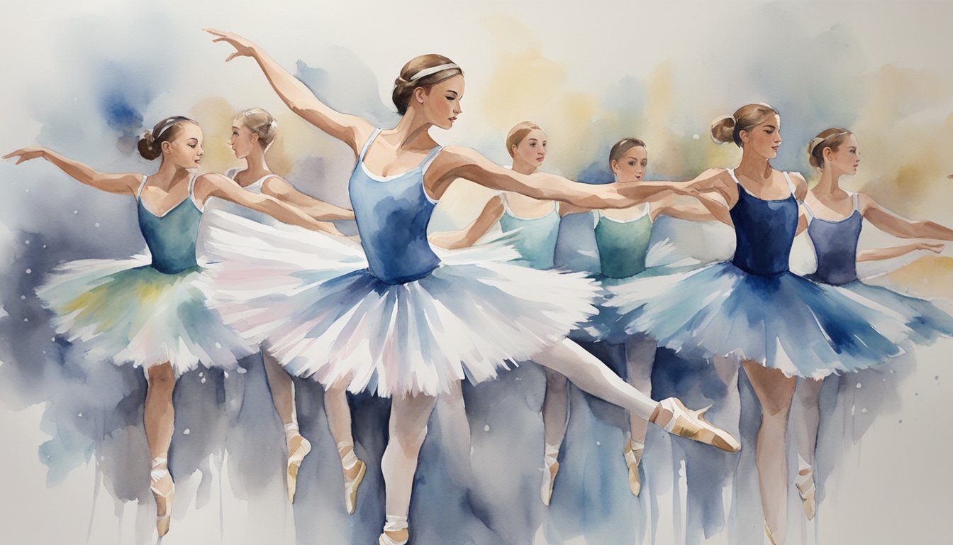 Ballerinas performing in watercolor style.