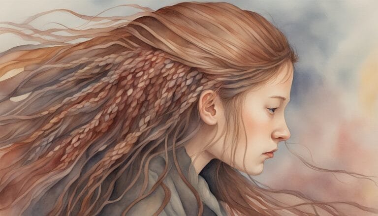 Artistic portrait of girl with flowing, detailed hair.