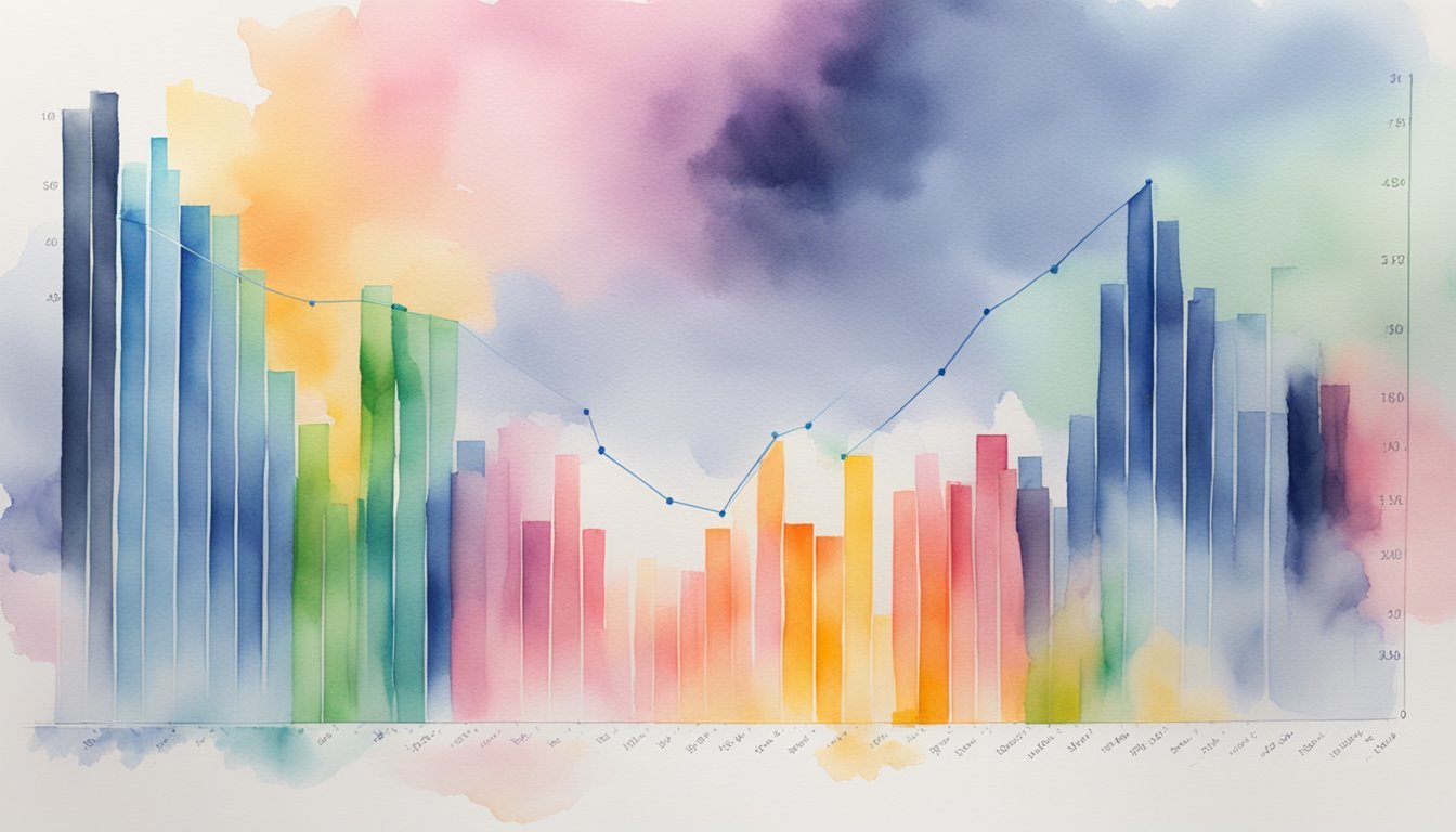 Colorful watercolor business graph with trend line.