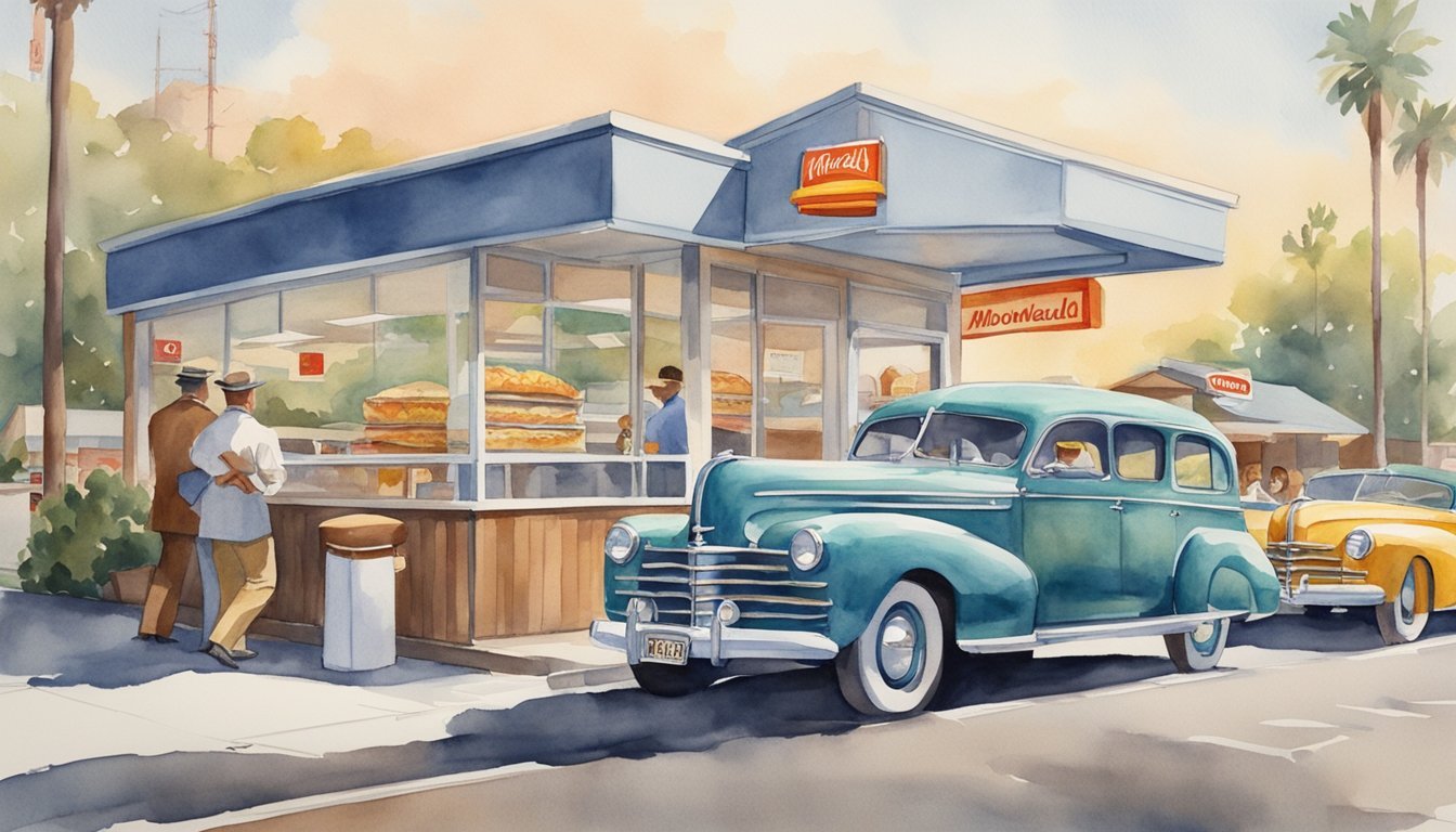 Vintage cars at retro McDonald's drive-in painting.