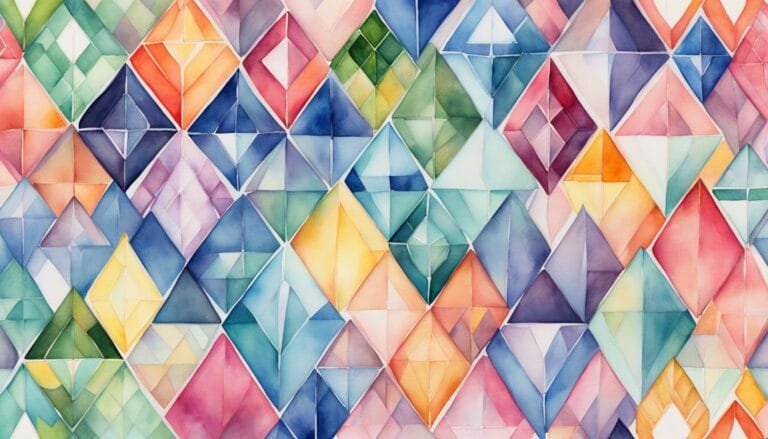 Colorful geometric watercolor pattern with 3D effect.