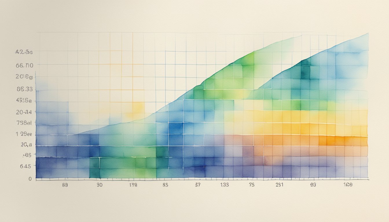 Colorful watercolor graph on grid background.