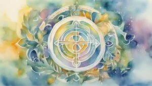 Watercolor painting of mystical compass with floral accents.