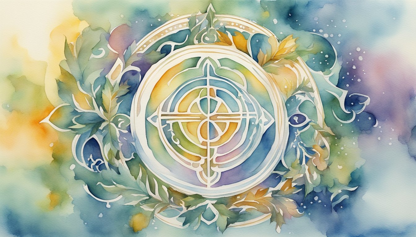 Watercolor painting of mystical compass with floral accents.