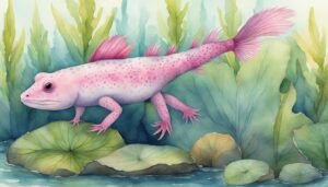 Colorful illustrated axolotl in underwater scene