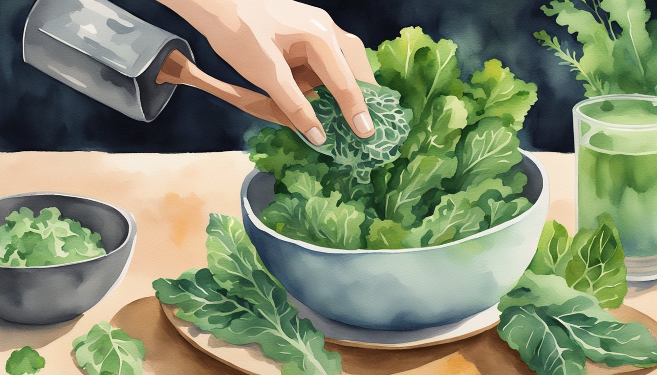 Hand washing kale in bowl for healthy meal preparation