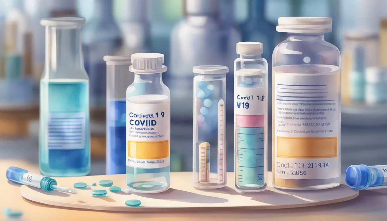 Various COVID-19 vaccines and medical supplies on table.
