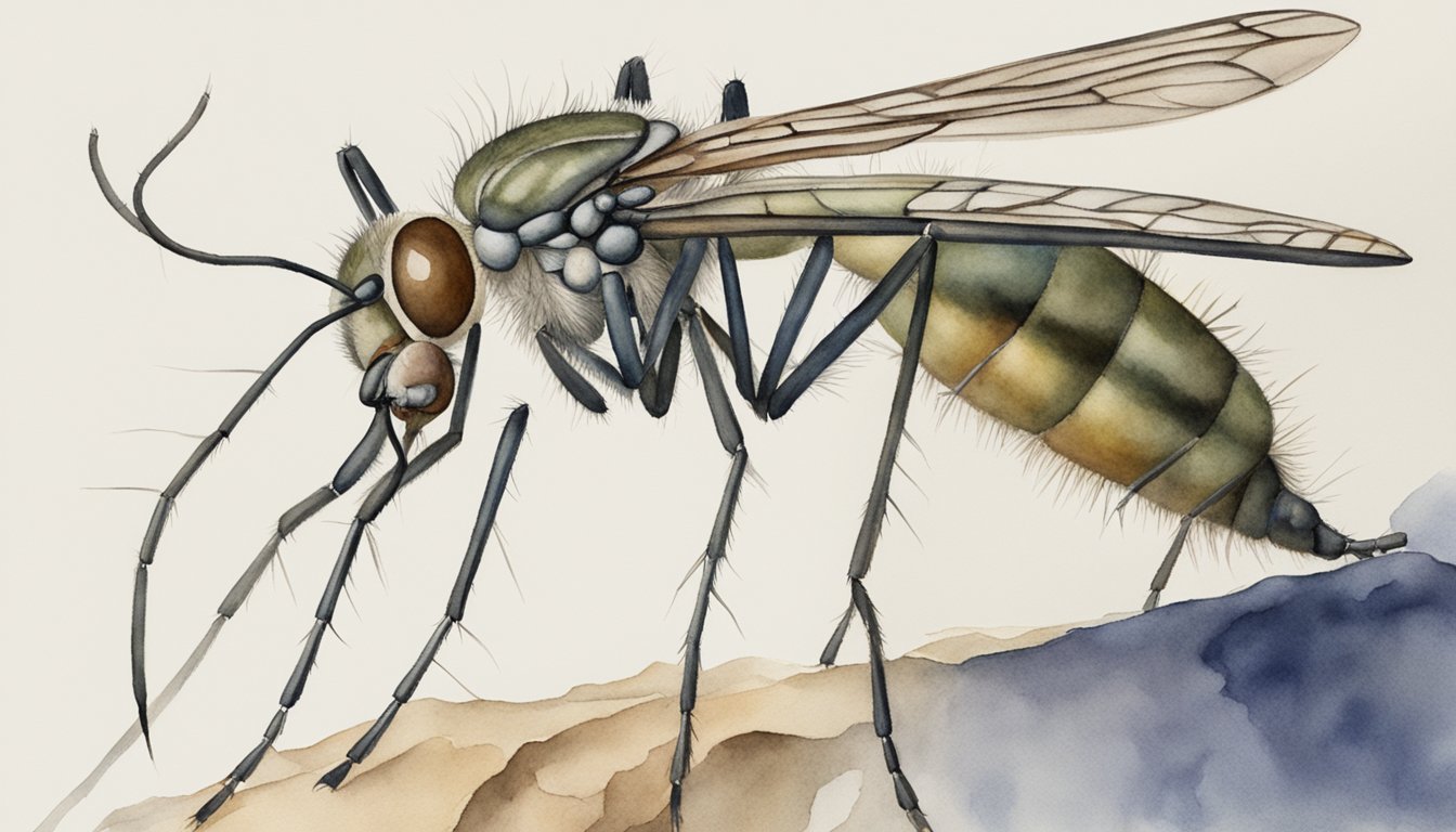 Detailed watercolor illustration of a mosquito.