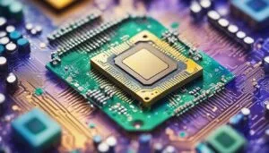 Close-up of computer processor on circuit board.