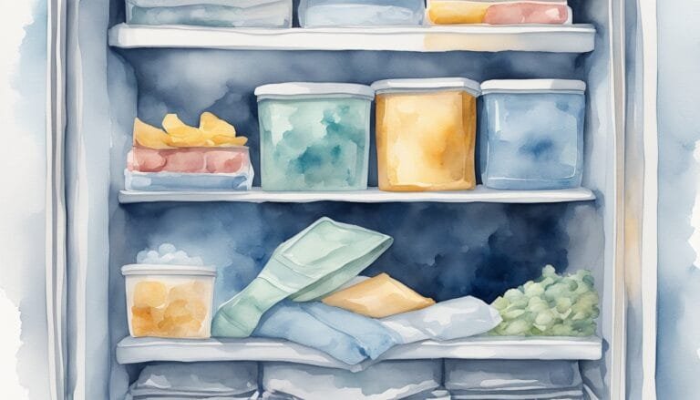 Watercolor illustration of an organized refrigerator interior.