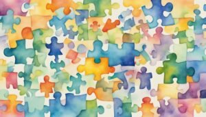 Colorful watercolor jigsaw puzzle pieces.