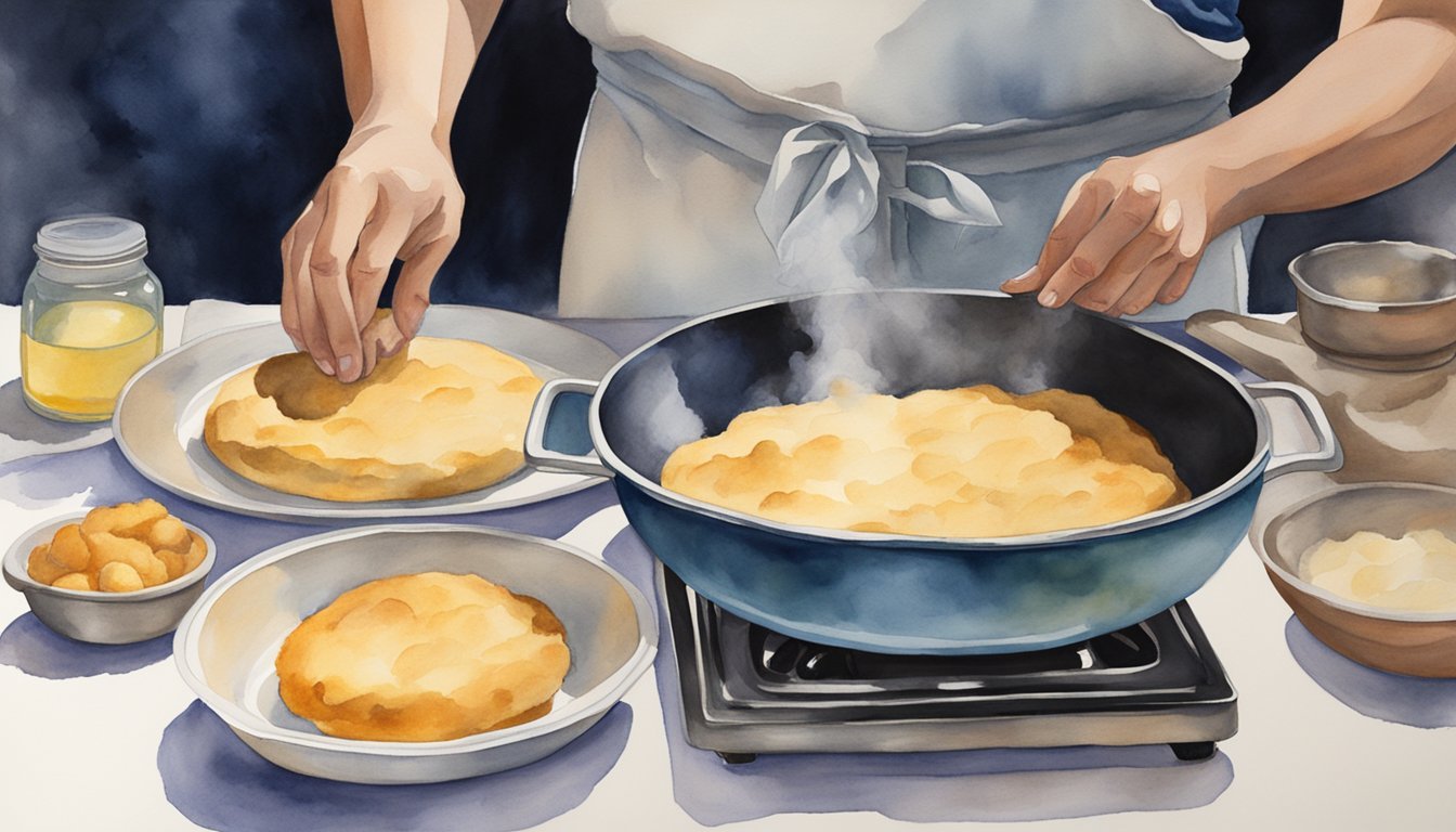 Person cooking traditional fried bread in kitchen.