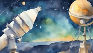 Telescope and celestial globe exploring starry night sky.