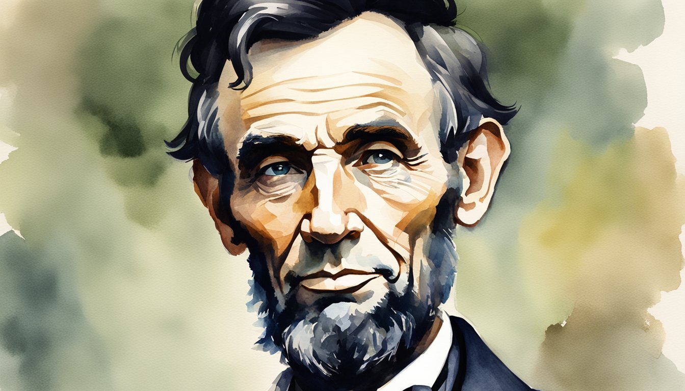 Artistic watercolor portrait of Abraham Lincoln.