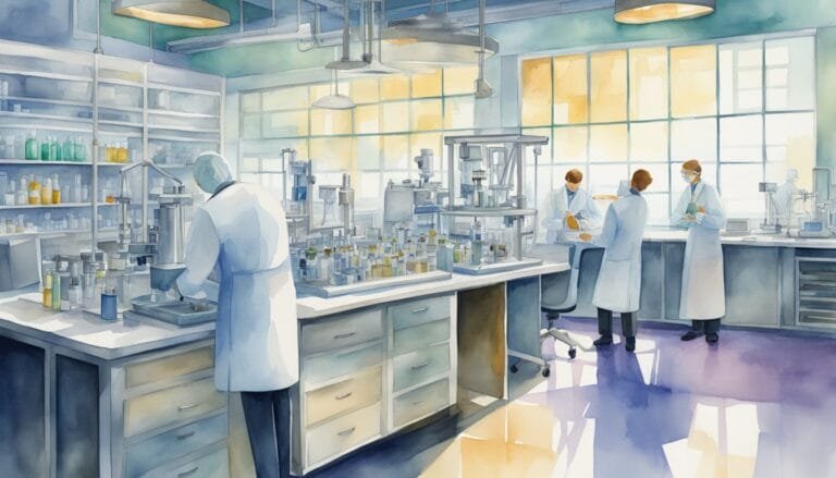 Scientists working in a modern laboratory.