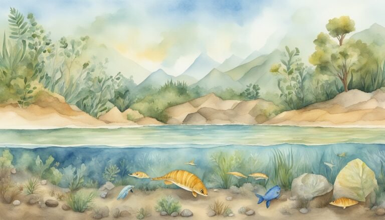 Watercolor painting of serene underwater scene with fish.