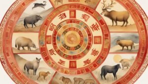 Chinese zodiac animals illustrated in circular design.