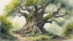 Majestic old tree painted in watercolor