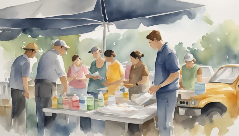 People shopping at an outdoor farmers market.