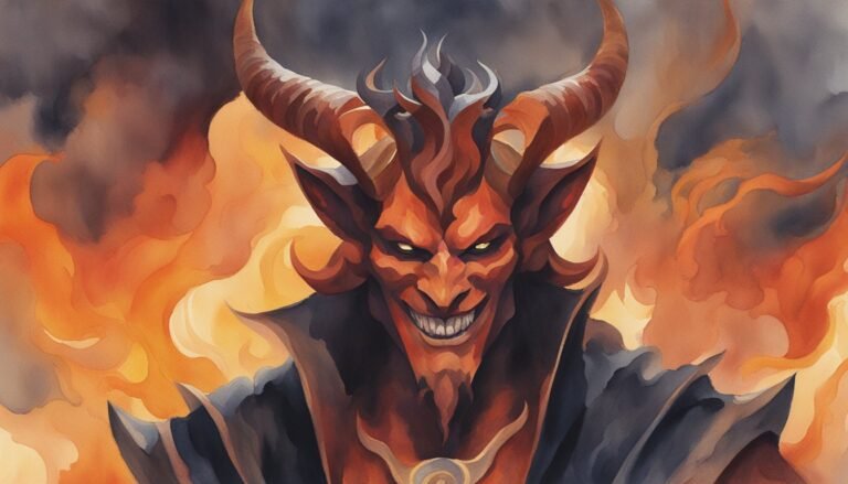 Fierce demon surrounded by flames in artistic illustration.