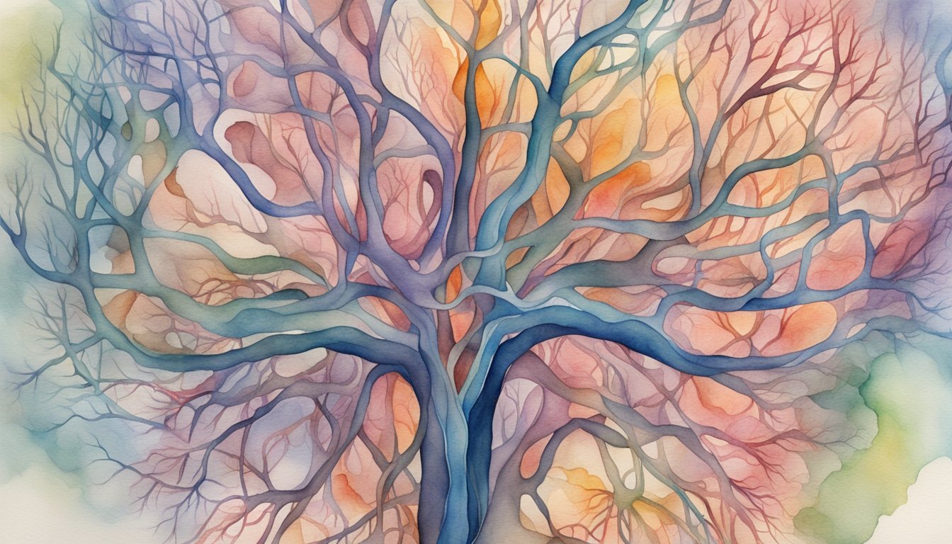 Colorful watercolor painting of an intricate tree.