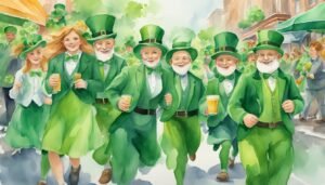 Joyful crowd celebrating St. Patrick's Day in green attire.