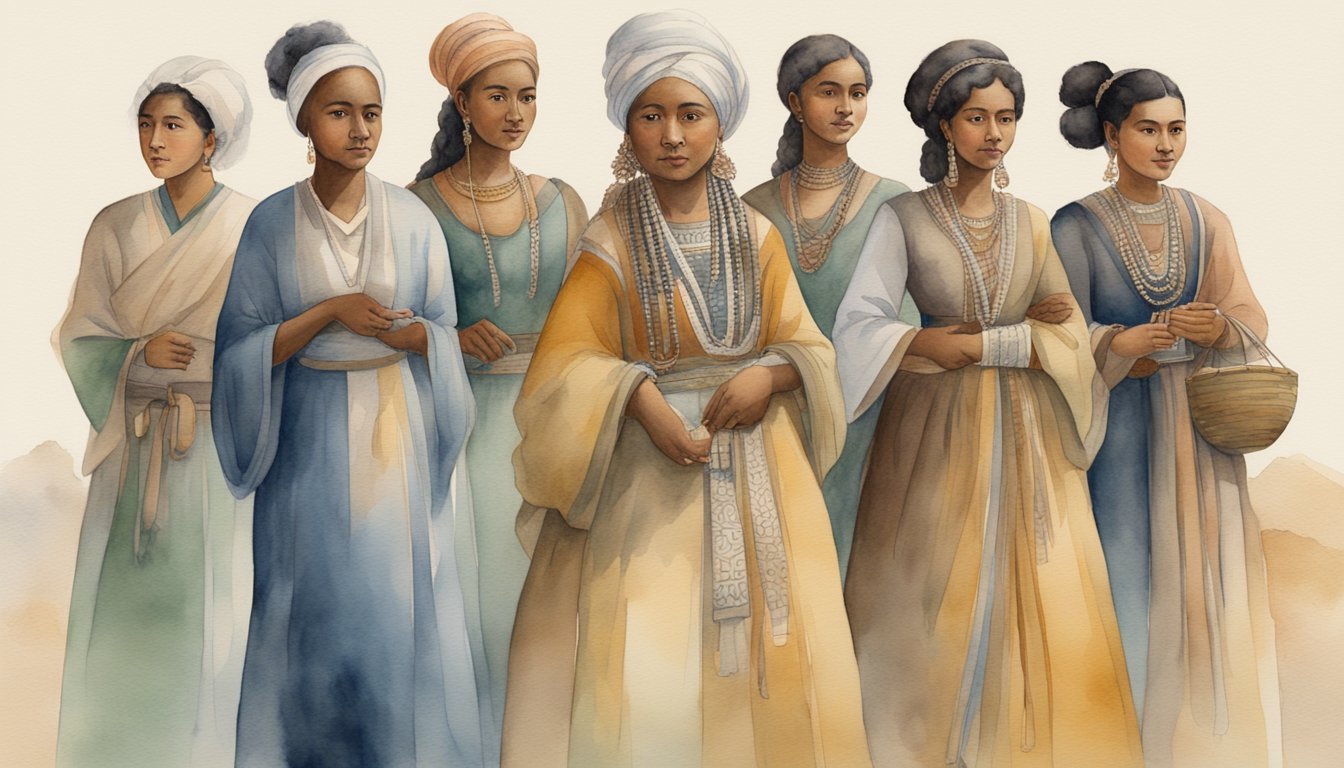 Illustration of seven traditional Asian women in historical attire.