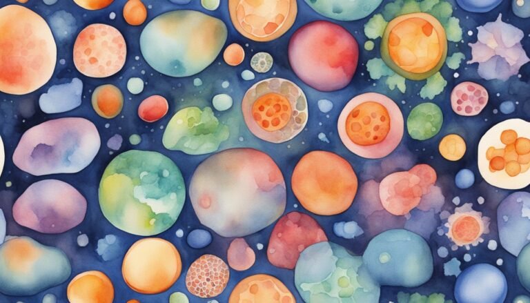 Colorful watercolor circles on dark blue background.