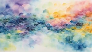 Colorful watercolor painting of overlapping bubbles.