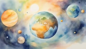 Watercolor solar system painting with vibrant planets.