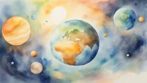 Watercolor solar system painting with vibrant planets.