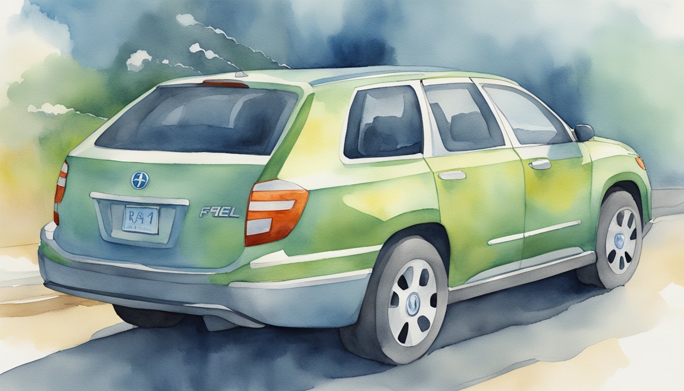 Watercolor illustration of a green hybrid vehicle