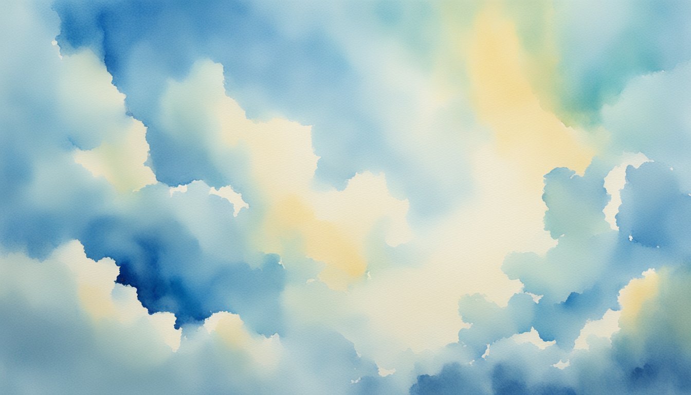 Abstract watercolor clouds in blue and yellow tones