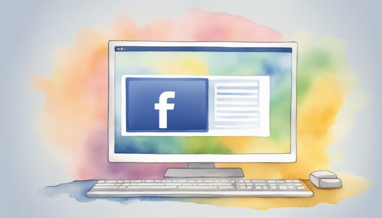 Illustration of Facebook on computer screen with keyboard and mouse.