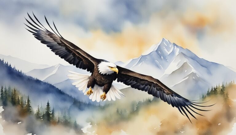 Eagle soaring over misty mountainous landscape