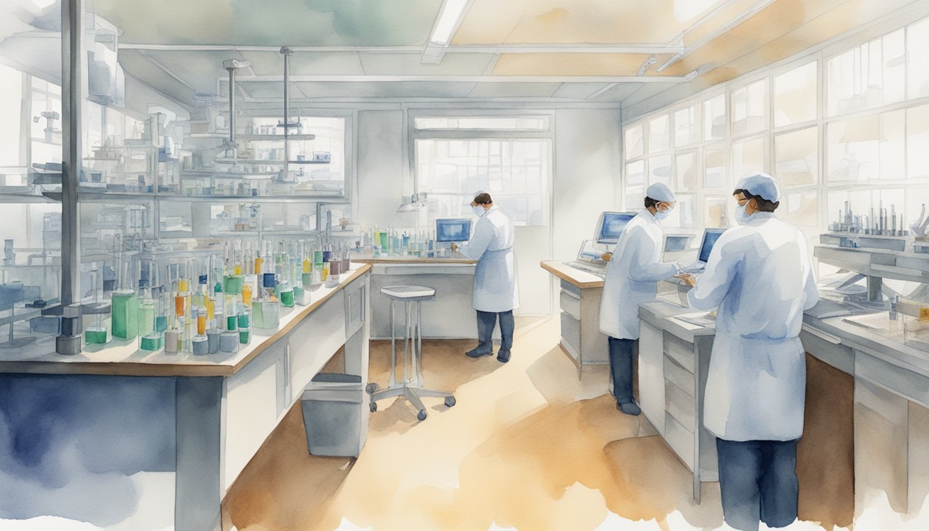 Scientists working in a modern laboratory setting.