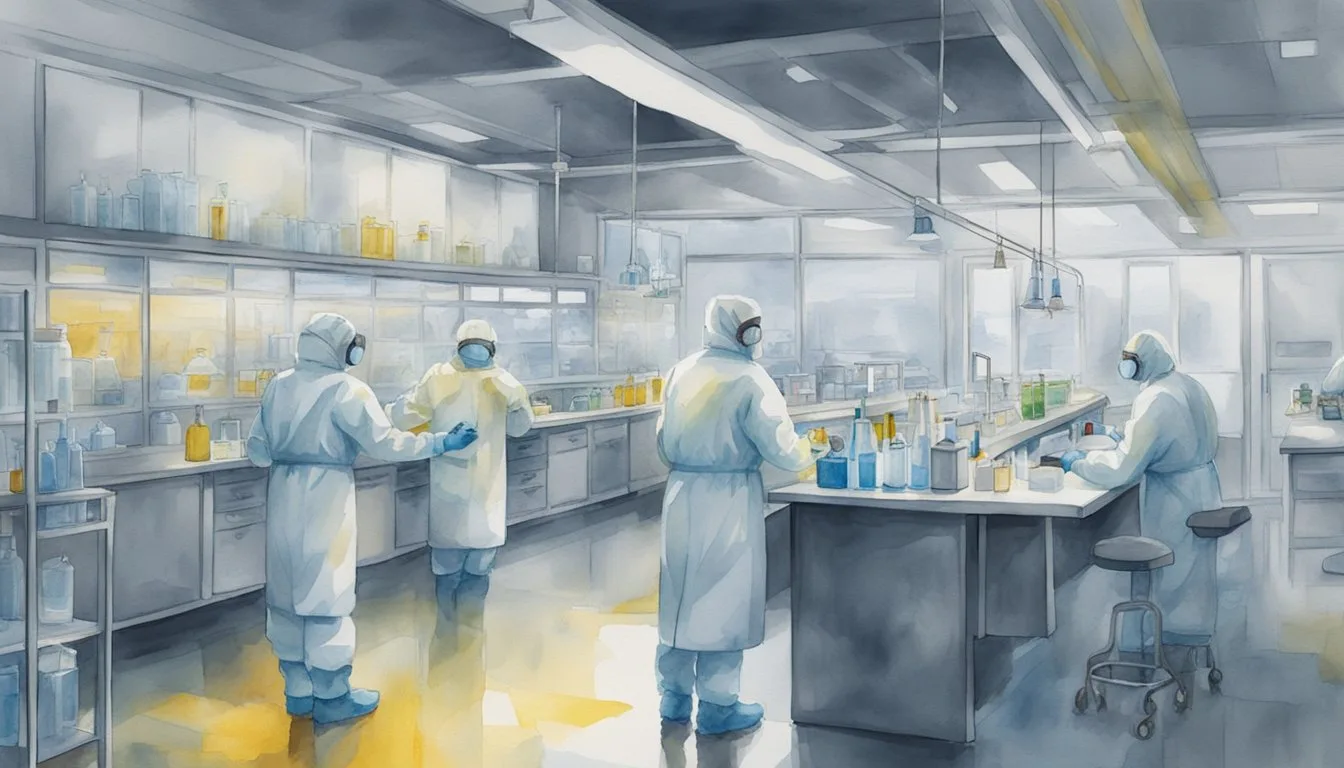 Scientists working in a modern laboratory setting.