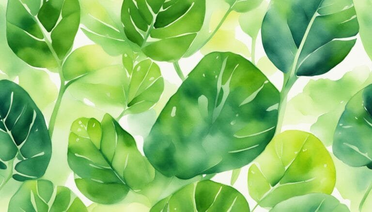 Watercolor painting of lush green leaves.
