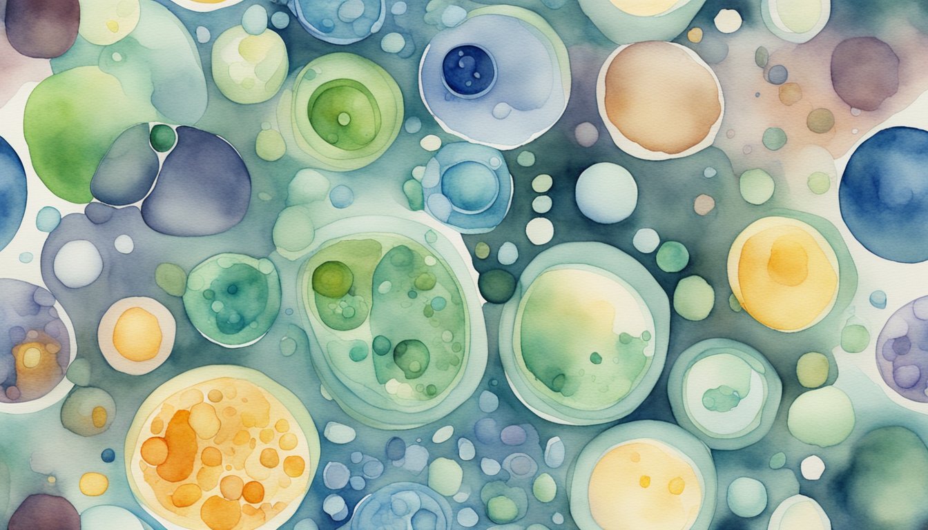 Abstract watercolor painting of colorful, overlapping circles.