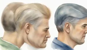 Watercolor portrait of two elderly men side profiles.