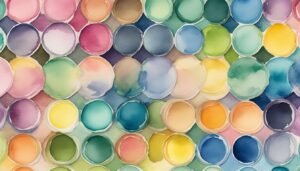 Colorful array of watercolor paint circles.