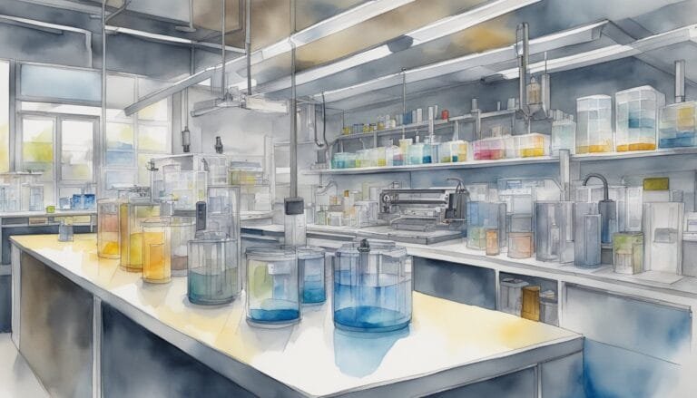 Watercolor illustration of a well-equipped laboratory.