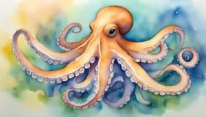 Colorful watercolor painting of an octopus.