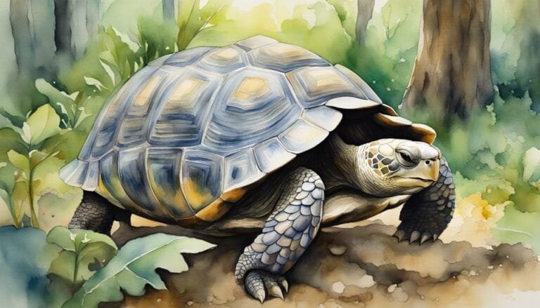 Tortoise in forest, watercolor illustration