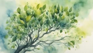 Watercolor painting of a lush, green tree.