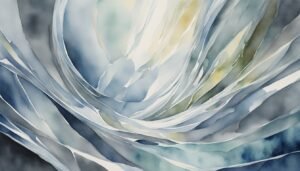 Abstract blue watercolor swirls painting.