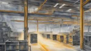 Sunlit, spacious industrial warehouse interior with storage racks.