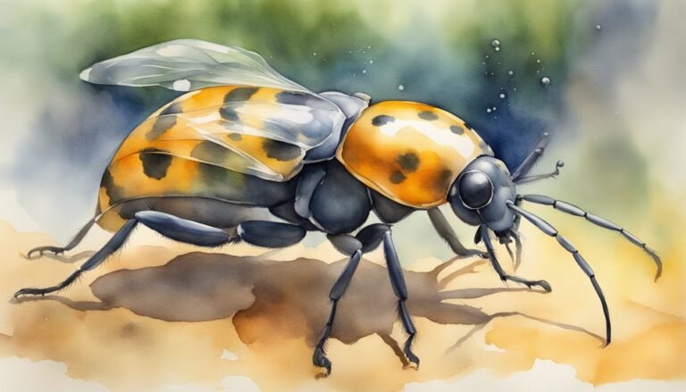 Watercolor painting of a yellow-spotted beetle.