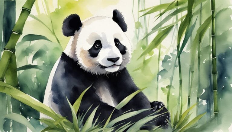Panda in bamboo forest watercolor painting.